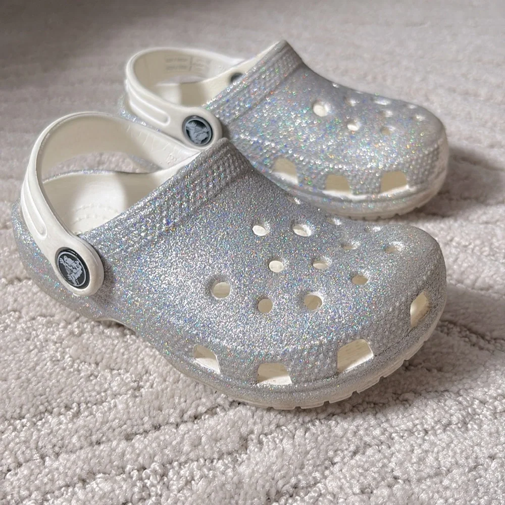 Kids Crocs Classic Silver Glitter Clogs